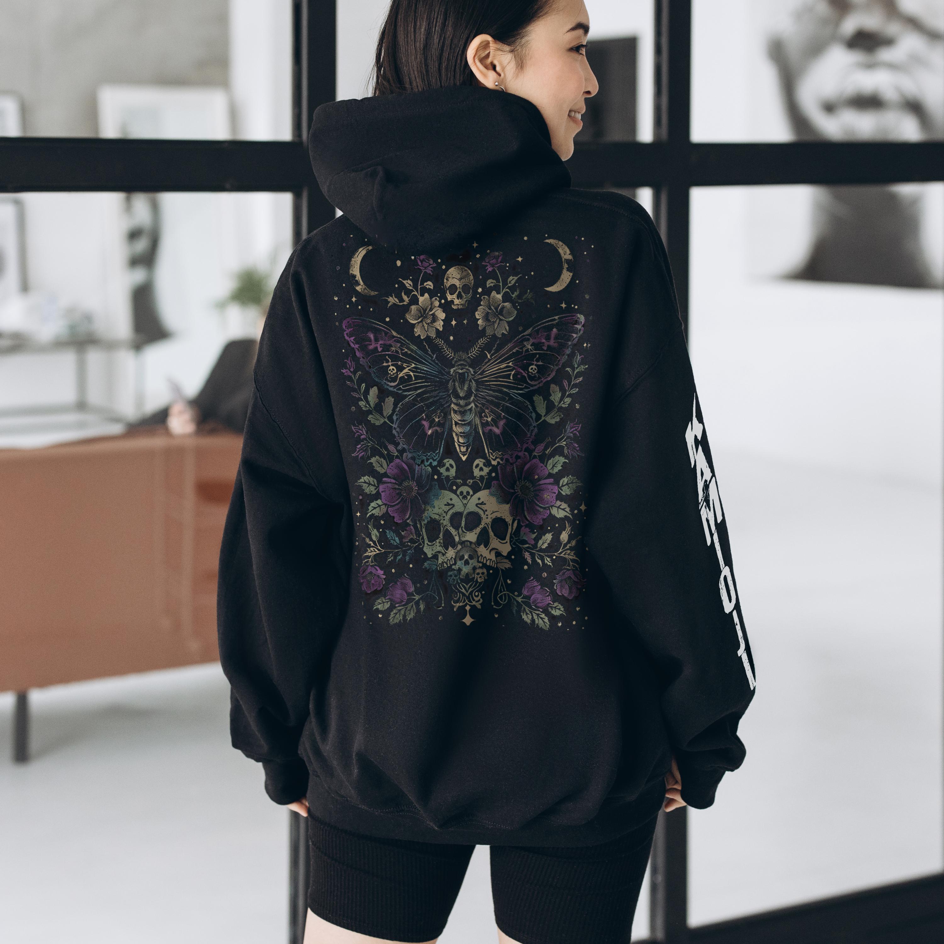 Gothic Moth Zip-up Hoodie: Floral Skull, Dark Academia - Etsy
