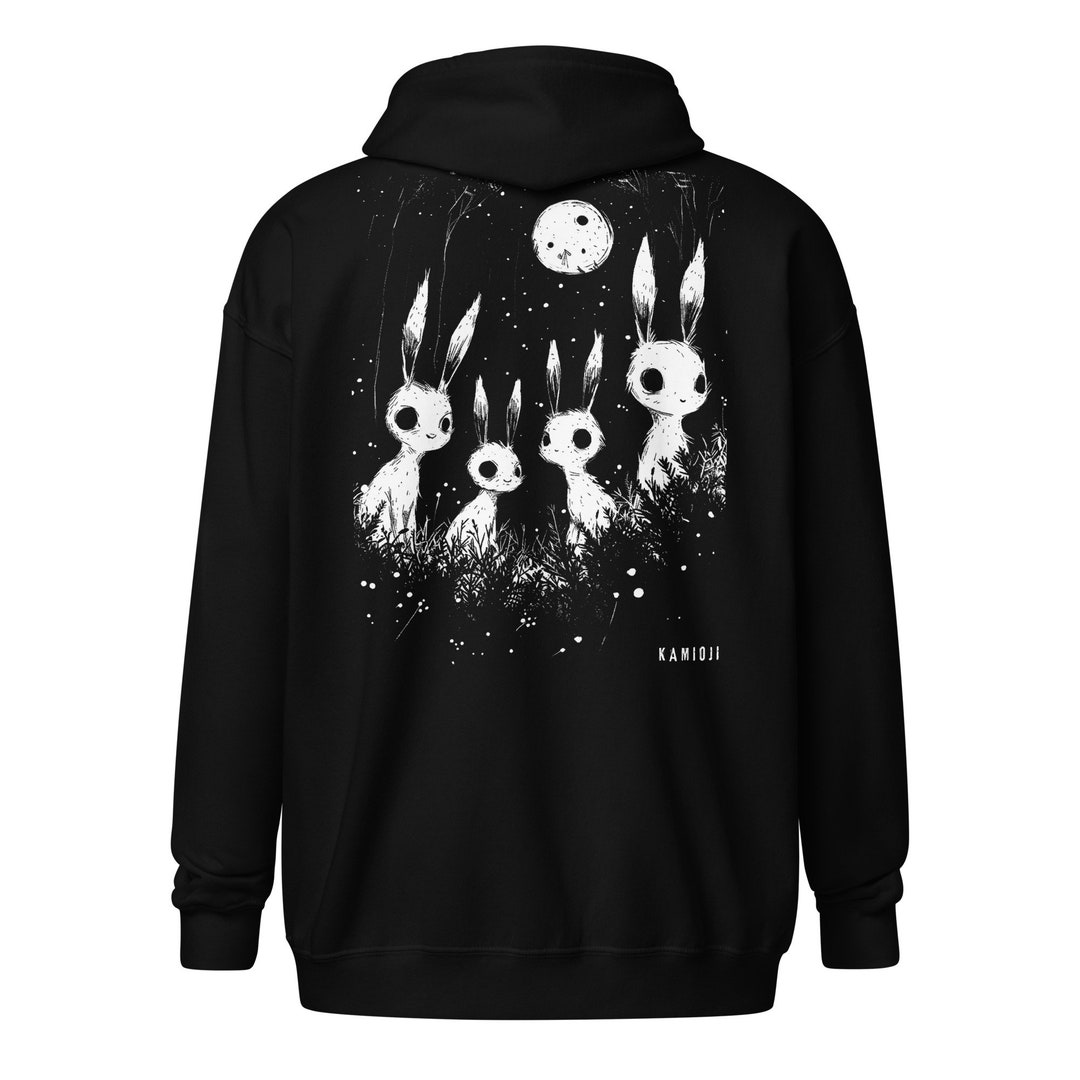 Weird Bunny Zip up Hoodie Creepy Cute Weirdcore Gothic Clothes