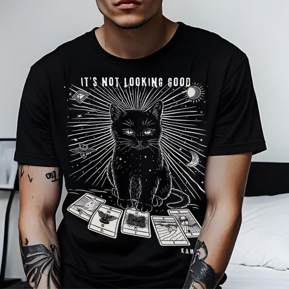 Witchy Cat Tarot T-Shirt: Celestial Gothic Graphic Tee
