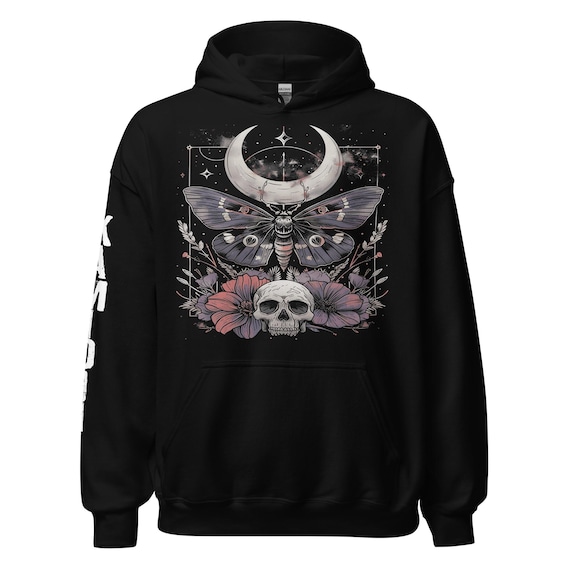 Gothic Moth Hoodie, Pastel Goth Moth Sweater, Witchy Floral Skull