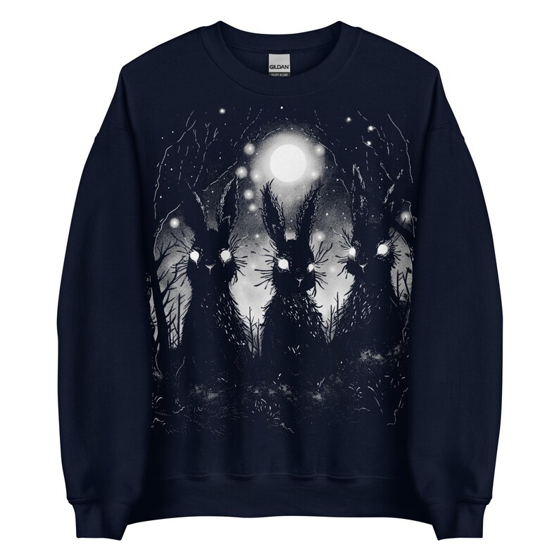 Creepy cute sweater shirt featuring a bunny design. A KAMIOJI gothic pastel goth shirt perfect for alternative clothing and grunge styles. Ideal as a horror gift for her or dark academia lovers. BLACK.