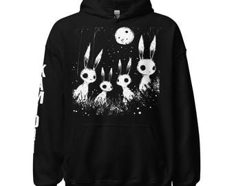 Creepy Bunny Pullover Hoodie, Unisex Goth Sweater