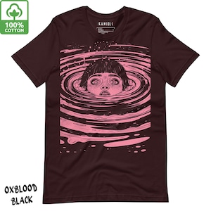Trippy Anime Shirt: Retro Horror Tshirt, Weirdcore Grunge Streetwear Oxblood Black