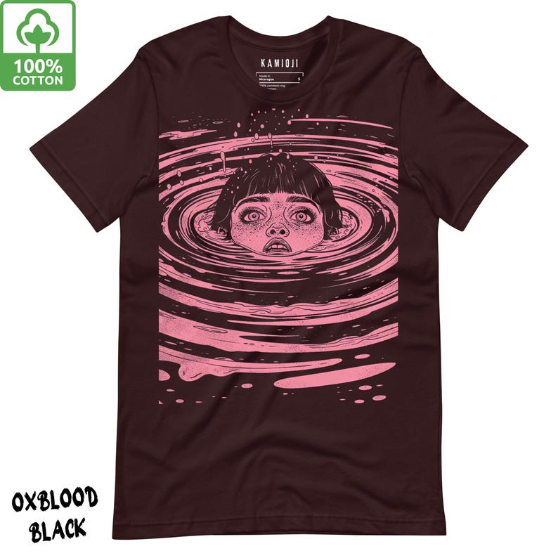 Trippy Anime Shirt: Retro Horror Tshirt, Weirdcore Grunge Streetwear Oxblood Black