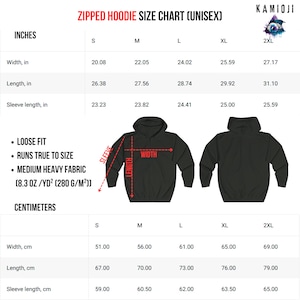 Zip hoodie size chart