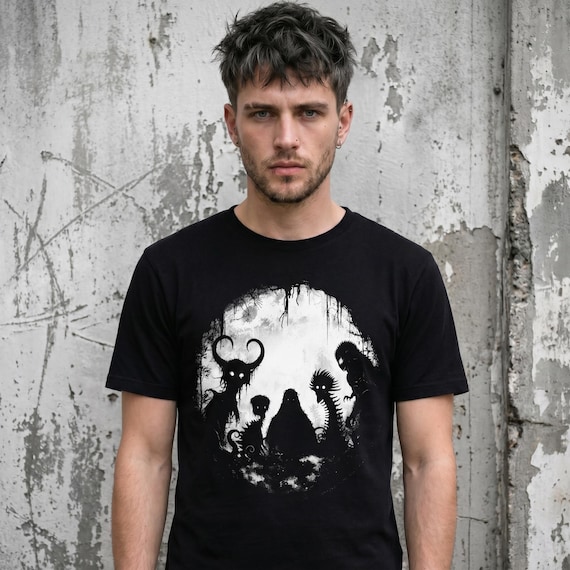 Cryptid Shirt: Bigfoot and Friends Horror Tshirt, Creepy Dark Art, UNISEX Gothic T-Shirt