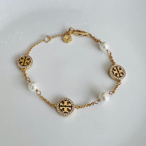 Tory Burch Crystal Gold Logo Bracelet. Gifts for Her - Etsy UK