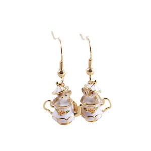 Enamel glaze cartoon fun kettle cute little mouse earrings.