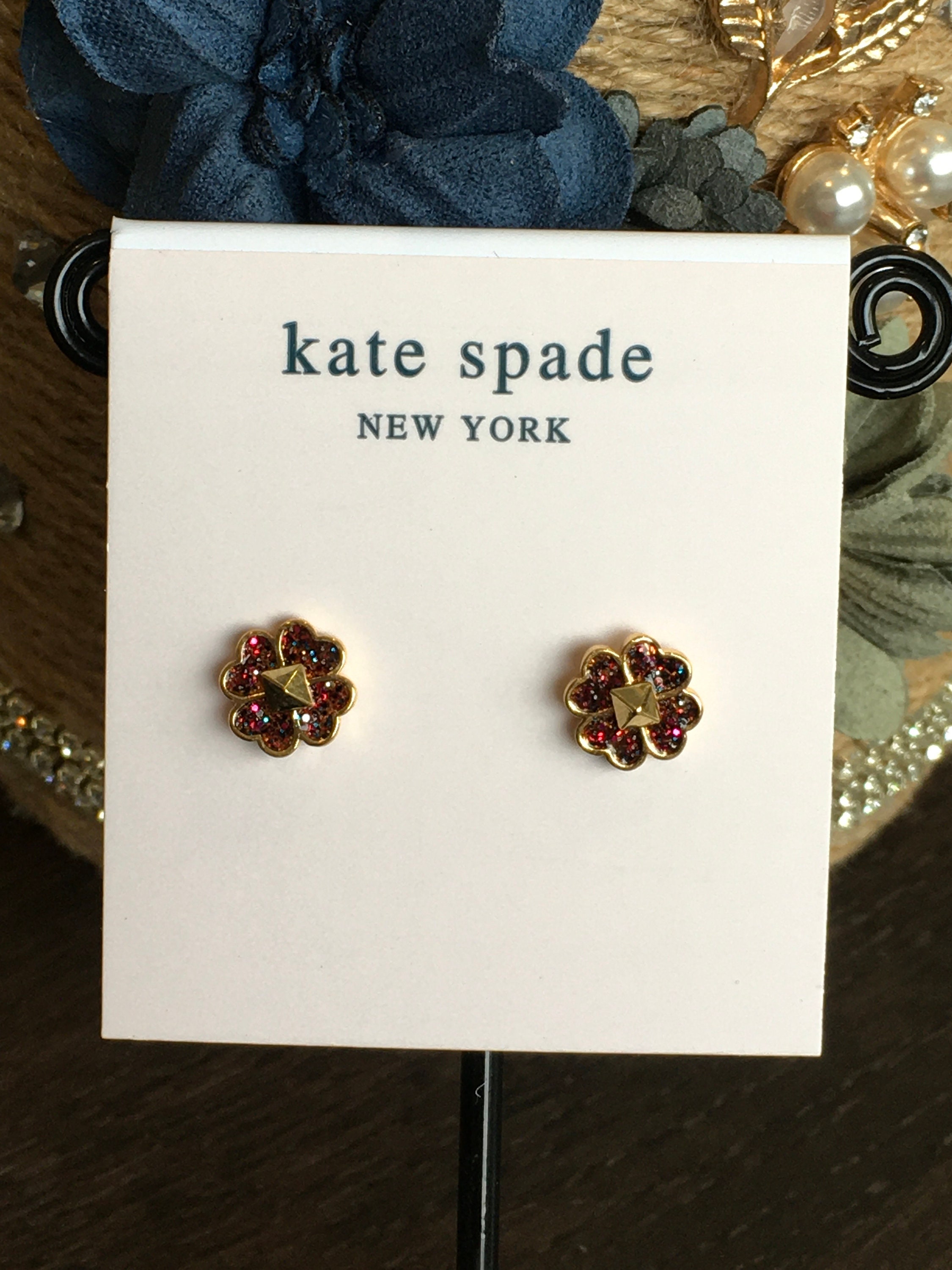 Kate Spade New York Sequins Heart Spade Flower Stud Earrings 