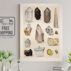 Vintage Neutral Crystals Poster, Antique Crystals Illustration, Gemstones Print, Minerals Wall Art, Crystal Chart, Satin or Matte Poster