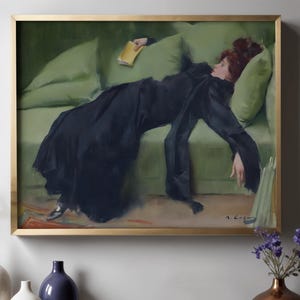 Decadent Woman Reading by Ramon Casas, Vintage Book Lover Print, Victorian Figurative Art
