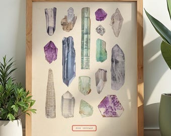 Vintage Rock Crystals Print - Antique Geology and Mineral Illustration (Digital Download)