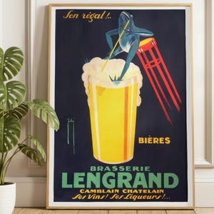 Fransk ölposter, Brasserie Lengrand groda, vintage art déco-tryck