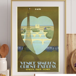 Paris Orient Express Vintage Travel Poster, Art Deco, Paris France, Venice Simplon Orient Express Railway Artwork, Digital Download Print