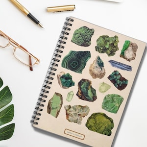 Green Minerals Spiral Notebook, Gemstone Journal, Crystal Artwork Gift, Gems, Rocks, Crystals, Geology Gift, Rockhound and Geologist Gift