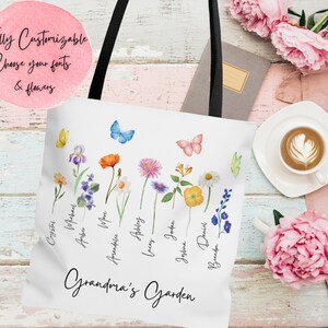 Kundenspezifische Geburtsmonat-Blumen-Tote, personalisiertes Geschenk mit Kindernamen für Oma, Mutter, perfekt für Muttertag, Geburtstage und besondere Anlässe