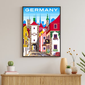 Germany Matte Travel Poster, Minimal Germany Art, Retro German Travel, Vintage Style Colorful Travel Poster, Germany Commemorative Art Print