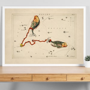 Vintage Pisces Print, Zodiac, Pisces Birthday Gift, Pisces Urania's Mirror Atlas, Horoscope Print, Astrology Wall Decor, Digital Download