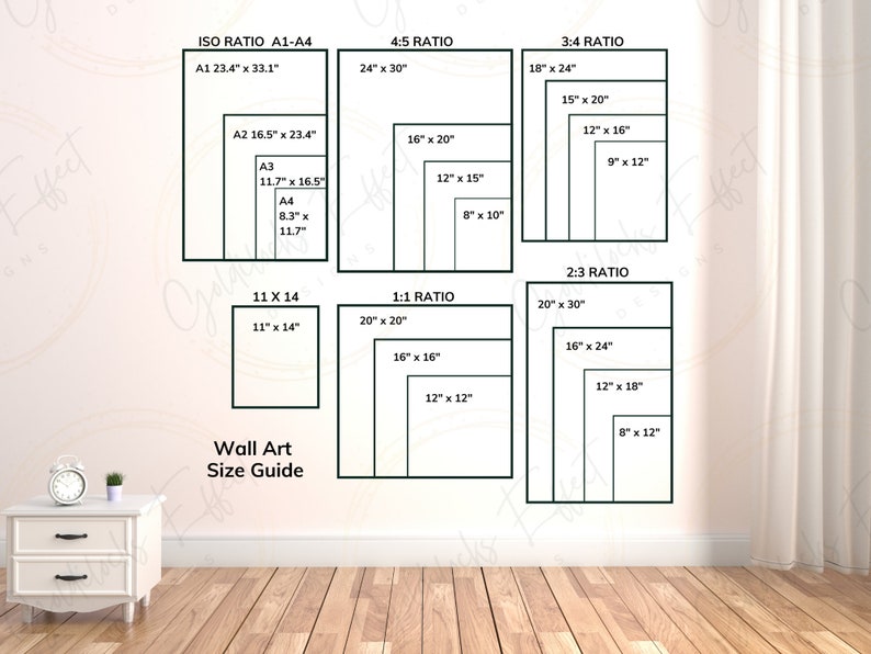 Set of 3 Wall Art Size Guides Frame Size Guide Print Size - Etsy