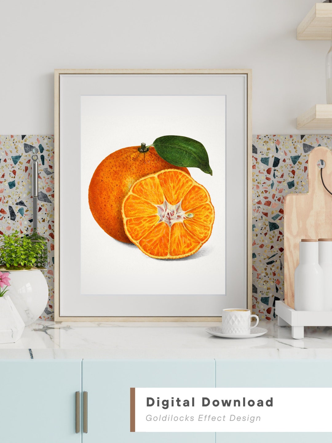Vintage Tangerine Fruit Kitchen Wall Art, Orange Watercolor Cross