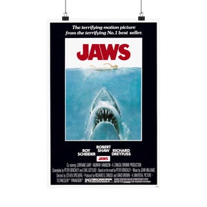 Jaws Vintage Movie Poster Print - Classic 1975 Horror Film Wall Art - Spielberg Shark Attack Decor - Retro Cinema Gift - Matte Finish
