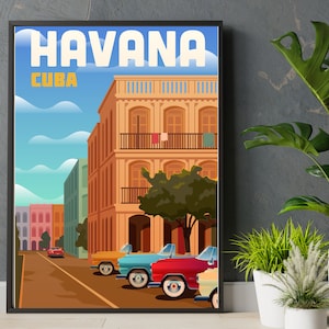 Havana Cuba Matte Travel Poster, Minimal Havana Art, Vintage Style Colorful Travel Poster, Cuba Commemorative Art Print, Cuban Travel Print