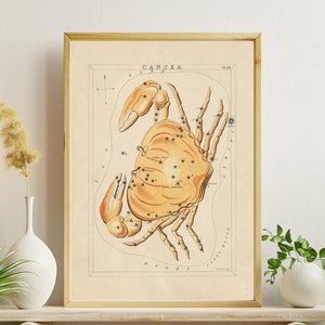 Vintage Cancer Print, Star Sign, Cancer Birthday Gift, Cancer Wall Art, Urania's Mirror Atlas, Horoscope Print, Astrology, Printable Artwork