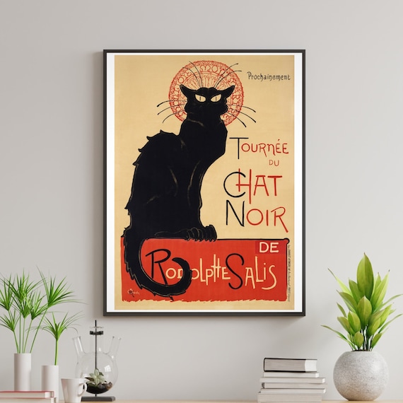 Le Chat Noir Poster, Vintage Black Cat Art Nouveau Print (digital