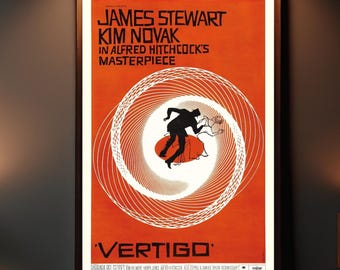 Vertigo Movie Poster, Alfred Hitchcock 1958, Vintage Suspense Film Art, Mid-Century Wall Decor