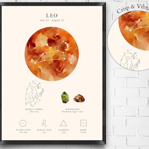 Leo Zodiac Watercolor Art Print: Constellation & Traits