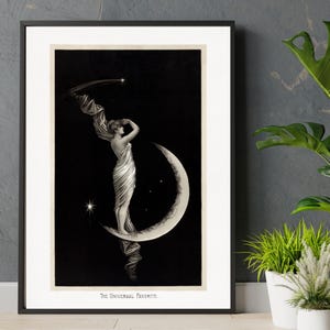 The Universal Favorite, Art Nouveau Moon Print, Vintage Witchy Woman Lithograph 1889