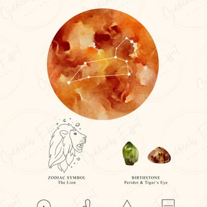 Leo Print, Zodiac, Star Sign, Leo Birthday Gift, Leo Wall Art, Zodiac Art, Horoscope Print
