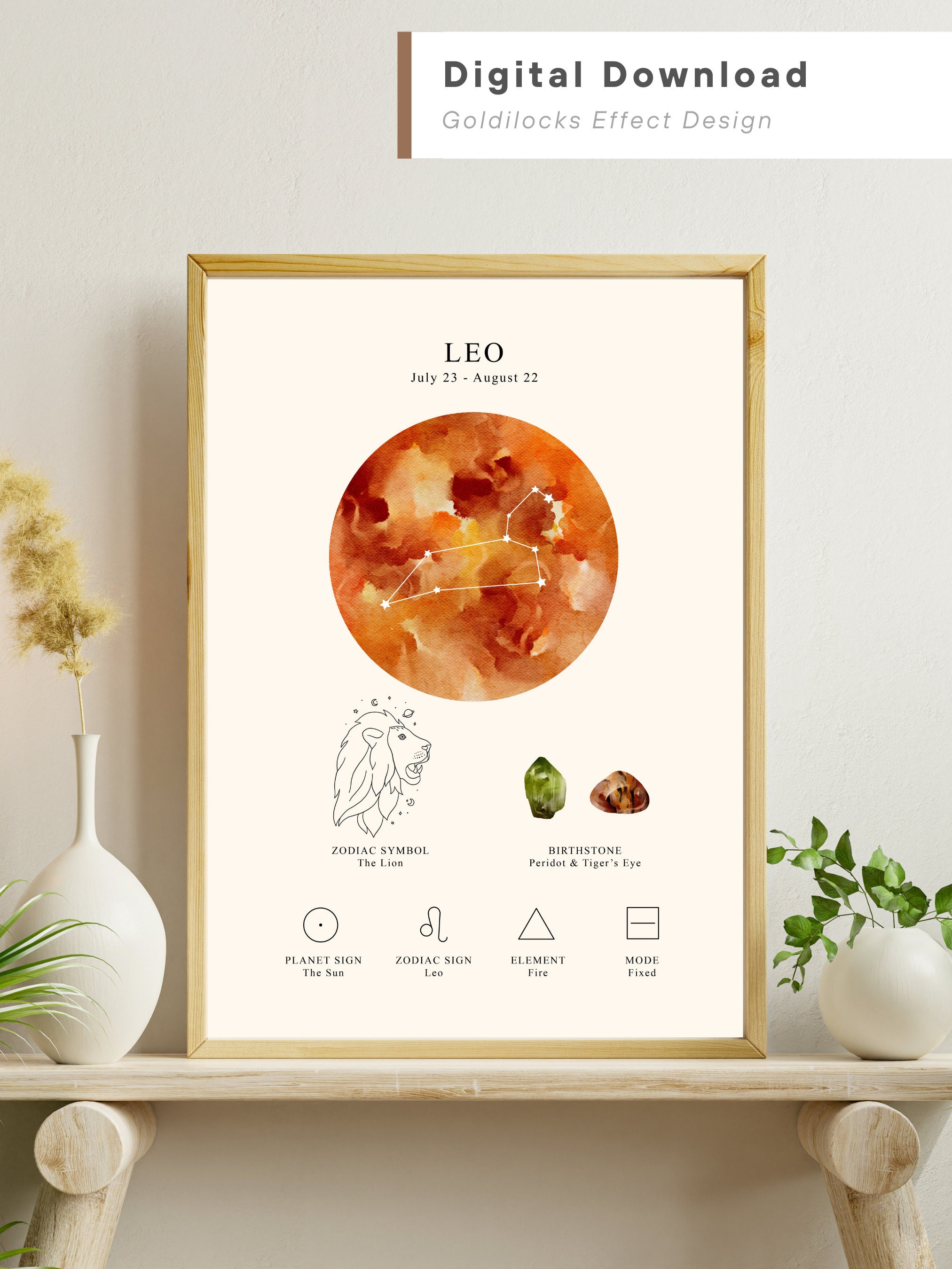 Leo Print Zodiac Star Sign Leo Birthday Gift Leo Wall Art - Etsy