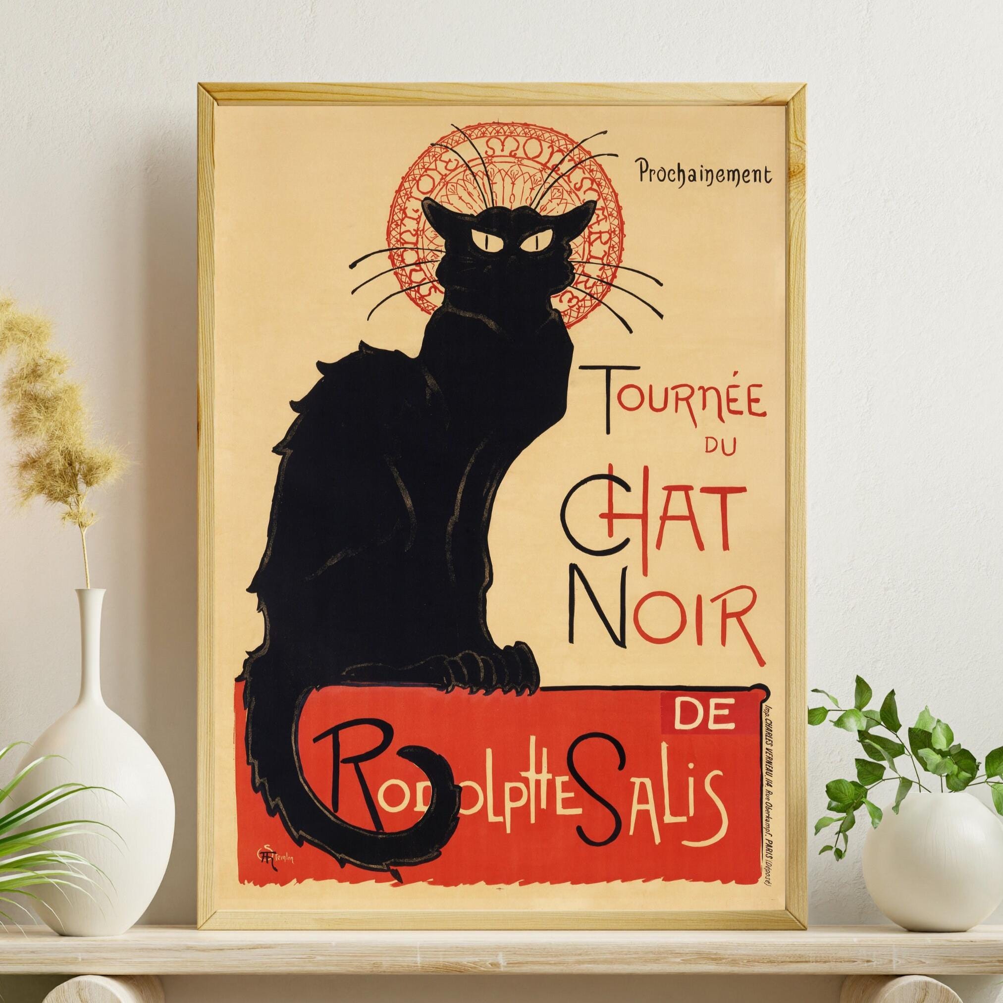 Le Chat Noir Poster, Vintage Black Cat Art Nouveau Print (digital
