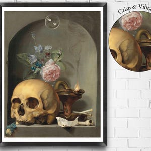 Gothic Wall Art Print - Skull Art - Vanitas Still Life - Memento Mori Decor - Dark Academia - Macabre Vintage Style Poster