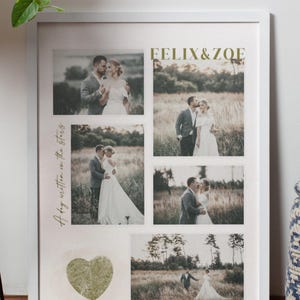 Custom Wedding Photo Collage Poster, Personalized Couple Anniversary Keepsake, Bridal Shower Gift, Couple Fingerprint Framed Romantic Decor