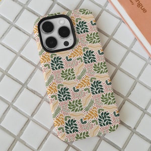 Elegant Botanical Leaves Pattern Phone Case, Tropical Jungle Inspired Design iPhone 16 15 14 Case, Nature-Inspired Cover for Samsung S23 S24
