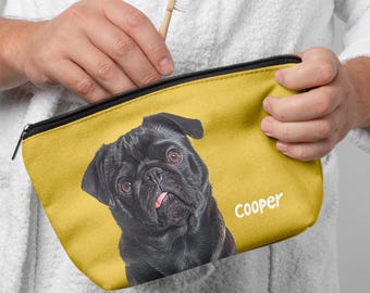 Custom Pet Portrait Makeup Bag, Personalized Dog Cat Accessory Pouch, Pet Photo Cosmetic Organizer, Bridesmaid Gift, Pet Loss Sympathy Gift
