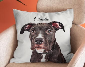 Oreiller personnalisé avec PORTRAIT D'ANIMAL FAMILIER et NOM Chien Chiot Chat Lapin Coussin fantaisiste pour amateur d'animaux de compagnie, propriétaire, accessoire de maison, cadeau personnalisé