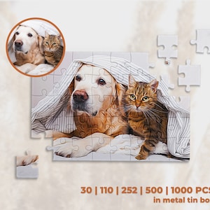 Personalized Jigsaw Puzzle with Pet Portrait and Custom Name, Dog Cat Photo Family Birthday Funny Gift for Pet Owner 500 1000 pieces