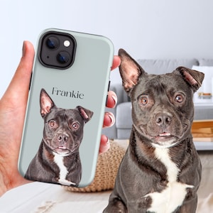 Custom Pet Portrait Phone Case with Name, Personalized Dog Photo iPhone Case, Samsung Galaxy Cat Face Case, Sympathy Gift for Pet Lovers