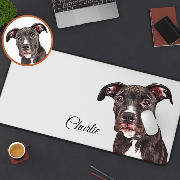 Pet Desk Mat with Custom Portrait Personalized Name Dog Cat Non Slip Computer Gadget PC Office Decor Accessory Coworker Gift Idea