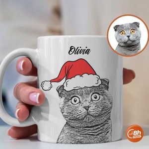 Pet Photo Personalized Christmas Mug with Custom Name Dog Cat Bunny Hamster Fur Baby Holiday Festive Xmas Gift for Cat Dog Mom Dad Owner
