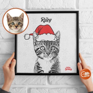 Pet Photo Personalized Christmas Sketch Poster with Custom Name Dog Cat Bunny Hamster Fur Baby Holiday Festive Xmas Wall Art Gift