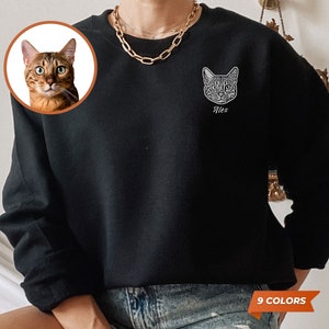 Pet Portrait Custom Sweatshirt with Name, Cat Dog Owner Crewneck Sweater, Lost a Pet Gift, Personalized Pet Photo Sweatshirt for Mom & Dad