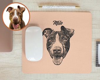 Pet Mouse Pad with Custom Portrait Personalized Name Dog Cat Non Slip Mat Computer Gadget PC Office Accessory Coworker Gift Idea