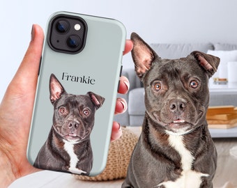 Funda de teléfono personalizada con retrato de mascota y nombre, funda para iPhone con foto de perro personalizada, funda con cara de gato para Samsung Galaxy, regalo de condolencia para amantes de las mascotas.