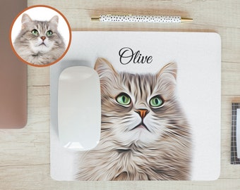 Pet Mouse Pad with Custom Portrait Personalized Name Dog Cat Non Slip Mat Computer Gadget PC Office Accessory Coworker Gift Idea