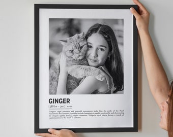 DEFINICIÓN DE MASCOTA con retrato personalizado y nombre, texto divertido y peculiar en diccionario, cita de perro y gato, arte enmarcado impreso, regalo de condolencia por la pérdida de una mascota