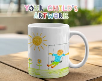 Kids Custom Drawing Mug, Personalized Child Artwork Cup, Mother's Day Gift, Children's Illustration Coffee Mug, Gift for Grandma & Grandpa